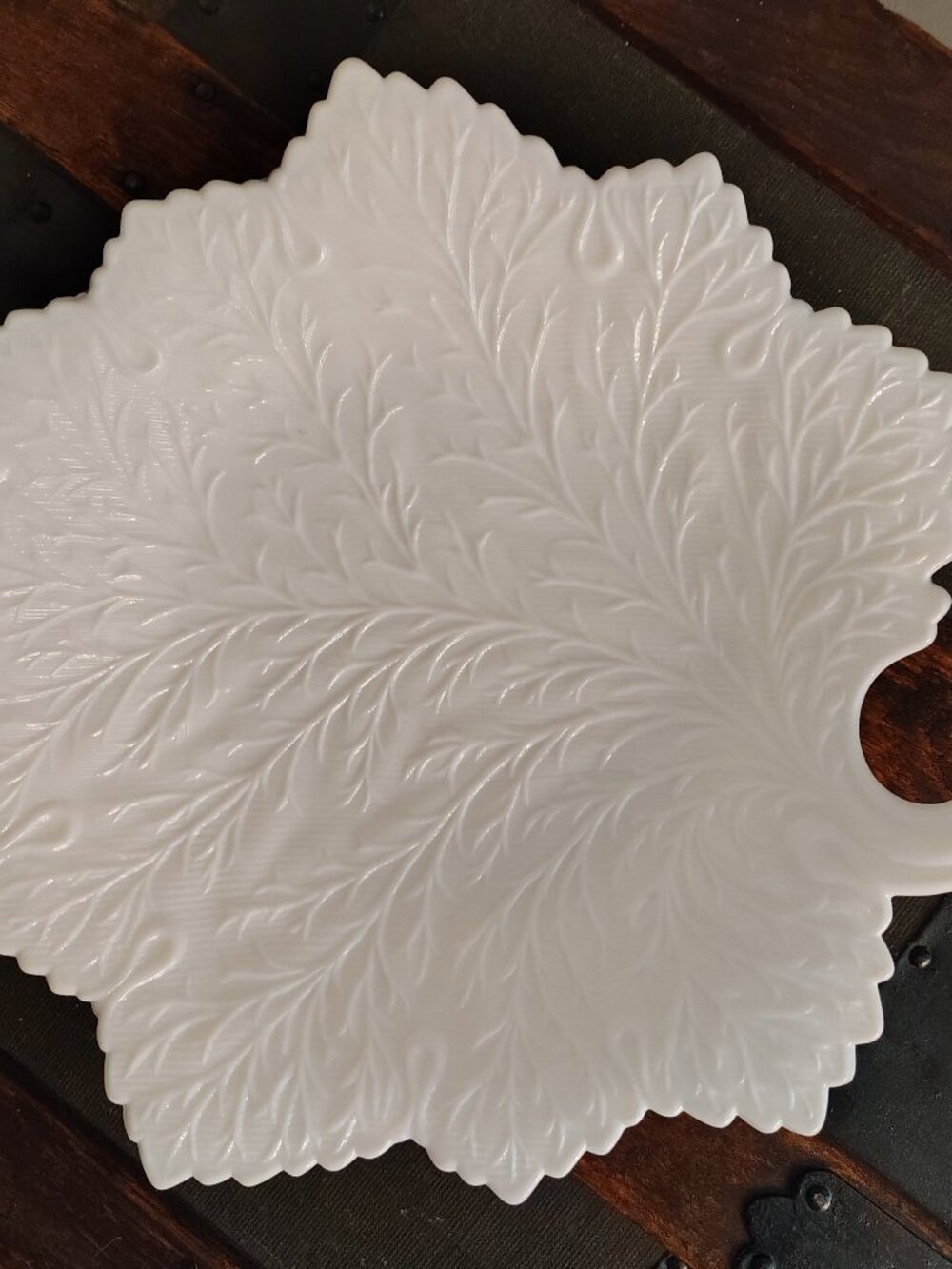 Fenton Maple Leaf Milk Glass Dish